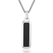 Mendes Zilverkleurige Heren Ketting met Rechthoekige Zwarte Inlay