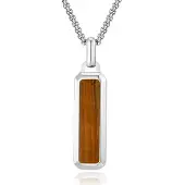 Mendes Zilverkleurige Heren Ketting met Rechthoekige Tijgeroog Hanger