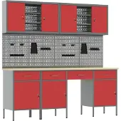 vidaXL Werkbank met laden, 10 stuks, rood, voor ingenieurs, van hout en staal