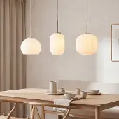 LumenXL 3-lichts hanglamp Meliora - beige met geribbeld melkwit glas