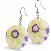 Behave - Oorhangers - Ronde Schelp met bloemenprint - 5 cm