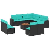 vidaXL 12-delige Loungeset met kussens poly rattan zwart