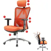 Sihoo bureaustoel bureaustoel, ergonomisch, verstelbare lendensteun, 150kg belastbaar ~ zonder voetsteun, oranje