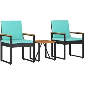 vidaXL Tuinmeubels set, 3 stuks, zwart en turquoise, polyrotan