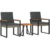 vidaXL Buitenmeubels set 3 st Grijs en Donkergrijs poly rattan