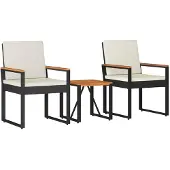 vidaXL Tuinmeubels set, 3 stuks, zwart en crème, van polyrotan