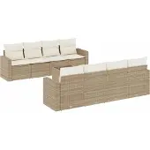vidaXL 9-delige Loungeset met kussens poly rattan beige