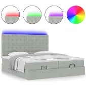 vidaXL Ottoman bed met matrassen en LED's 200x200cm fluweel lichtgrijs