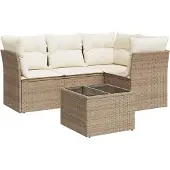 vidaXL 5-delige Loungeset met kussens poly rattan beige