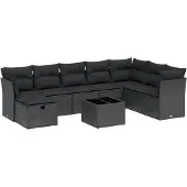 vidaXL 8-delige Loungeset met kussens poly rattan zwart