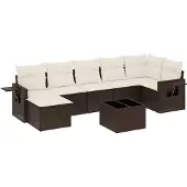 vidaXL 8-delige Loungeset met kussens poly rattan bruin