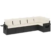 vidaXL 6-delige Loungeset met kussens poly rattan zwart