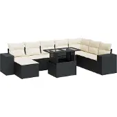 vidaXL 9-delige Loungeset met kussens poly rattan zwart