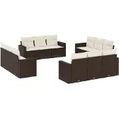 vidaXL 13-delige Loungeset met kussens poly rattan bruin