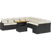 vidaXL 11-delige Loungeset met kussens poly rattan zwart