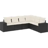 vidaXL 6-delige Loungeset met kussens poly rattan zwart