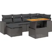 vidaXL 7-delige Loungeset met kussens poly rattan zwart