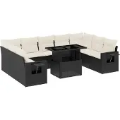vidaXL 10-delige loungeset voor de tuin met kussens, zwart, polyrotan