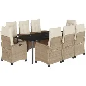 vidaXL 9-delige Tuinset met kussens poly rattan beige