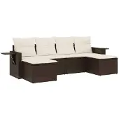 vidaXL 6-delige Loungeset met kussens poly rattan bruin