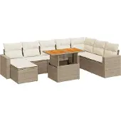vidaXL 9-delige Loungeset met kussens poly rattan beige
