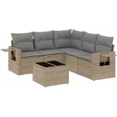 vidaXL 6-delige Loungeset met kussens poly rattan beige