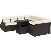 vidaXL 9-delige Loungeset met kussens poly rattan bruin