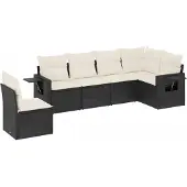 vidaXL 6-delige Loungeset met kussens poly rattan zwart