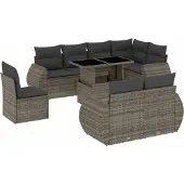 vidaXL 9-delige Loungeset met kussens poly rattan grijs