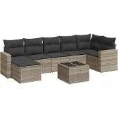 vidaXL 8-delige Loungeset met kussens poly rattan lichtgrijs