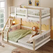 Sweiko Stapelbed - 90x200cm & 140x200cm - Kinderbed - Wit + Natuurlijke