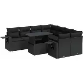 vidaXL 9-delige Loungeset met kussens poly rattan zwart