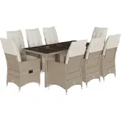 vidaXL 9-delige Bistroset met kussens poly rattan beige