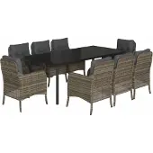 vidaXL 9-delige Tuinset met kussens poly rattan grijs