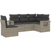 vidaXL 5-delige Loungeset met kussens poly rattan lichtgrijs