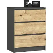 Akord Ladekast K60 met 3 Lades / Furniture Factory / Grafietgrijs - Artisan Eik / 60 x 77 x 40 cm
