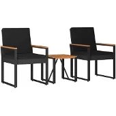 vidaXL Tuinmeubels set, 3 stuks, zwart, polyrotan