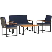 vidaXL Buitenmeubels set 4 st Grijs en Marineblauw poly rattan