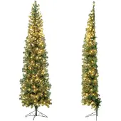 Costway 210 cm LED kerstboom, ruimtebesparende kerstboom met 450 takpunten, 150 LED's en een metalen voet, slanke kunstboom voor binnenshuis