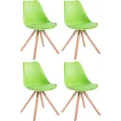 CLP Set van 4 stoelen Toulouse Square met vierkante houten poten | Kleur: groen. Frame: naturel