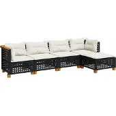 vidaXL 5-delige Loungeset met kussens poly rattan zwart