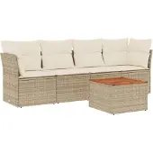 vidaXL 5-delige Loungeset met kussens poly rattan beige