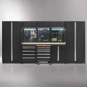 Datona Werkplaatsinrichting PREMIUM met eiken werkblad 385 cm breed - Zwart