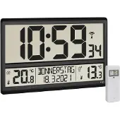 TFA-Dostmann 60.4521.01 Wandklok Zendergestuurd 360 mm x 28 mm x 235 mm Zwart Groot display