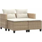 vidaXL Tuinbank 2-zits met voetenbanken poly rattan beige