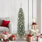 Prolenta Maison Exclusive - Kunstkerstboom, slank model, groen en wit, 150 cm