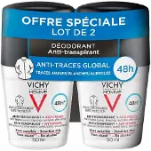 VICHY Homme Deodorant 48h Antitranspirant Roll-On, 2 x 50ml
