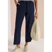 Cecil Dames Wide Legs broek in seersucker kwaliteit - Blauw - XL