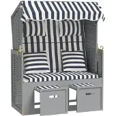 vidaXL Strandstoel met kussens poly rattan en hout blauw en wit