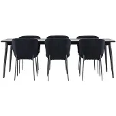 Ebuy24 Ellis eethoek tafel 85x230cm en 6 teddy stoelen zwart.